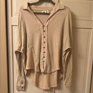 Tan Ribbed Button Down Polo Shirt